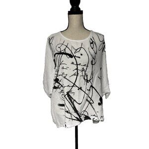 Jess & Jane Women’s Shirt Oversized Boxy Fit S White Gauze Black Scribble Script